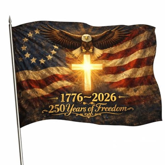 250th Anniversary USA Flag 3x5 Ft, Heavy Duty Outdoor Polyester Commemorative Banner with American Eagle & Cross, Fade Resistant Independence Day Decor 1776-2026