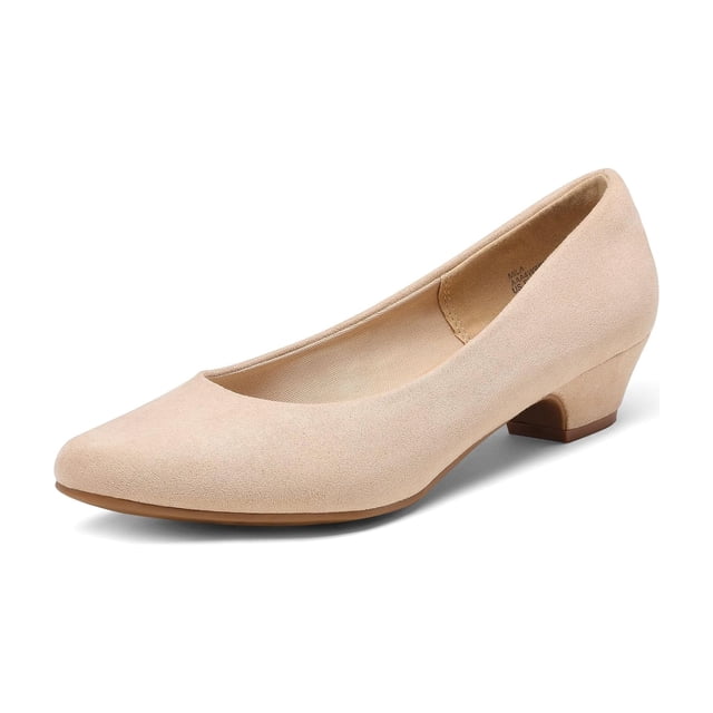 Zapatos de mujer DREAM PAIRS Mila con tacón bajo grueso en ante nude, talla 9