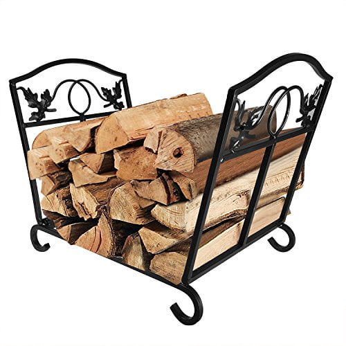 Porte-bûches de Foyer en Fer Forgé pour Foyer Intérieur, Poêle à Bois, Étagère Empilable, Bac à Bûches, Porte-Bois de Chauffage pour Foyer Extérieur, Supports Décoratifs en Bois, Outils et Accessoires pour Foyer, Noir Amagabeli
