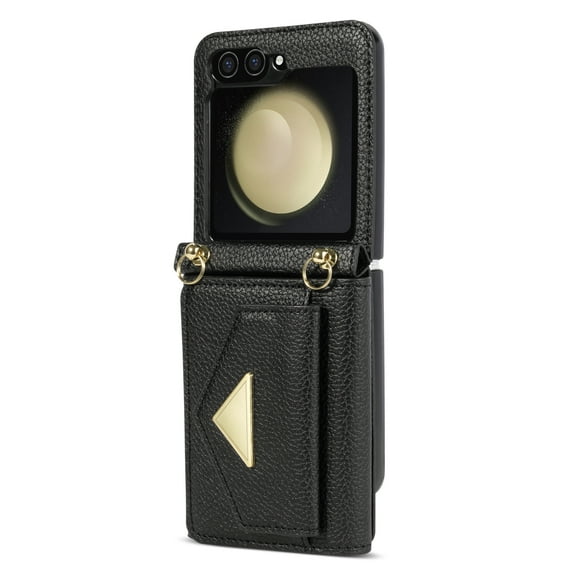 TECH CIRCLE For Samsung Galaxy Z Flip 3 Wallet Case,PU Leather Folio Flip Kickstand Magnetic Clasp Durable Shockproof Protective Cover with Card Holder Lanyard for Galaxy Z Flip 3 5G 6.7” 2021,Black