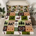 thumbnail image 2 of jejeloiu Jungle Bear Deer Queen Sheet Sets,Vintage Bohemian Pattern Flat Sheet,Green Brown Queen Fitted Sheet For Girls Kids,Super Cozy Room Decor,4-Piece, 2 of 7