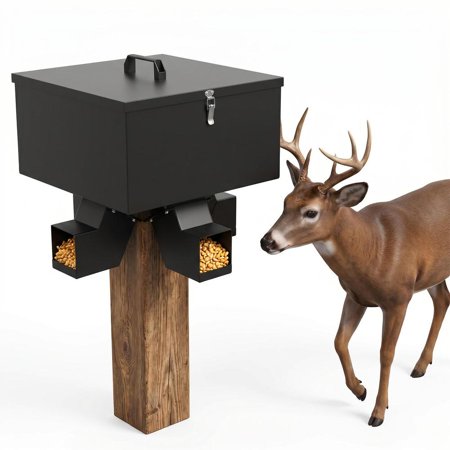 80LB Metal Gravity Deer Feeder Heavy Duty Automatic Deer Feeder with 4 Feed Ports Portable Game Hunting Feeder Weather-Proof