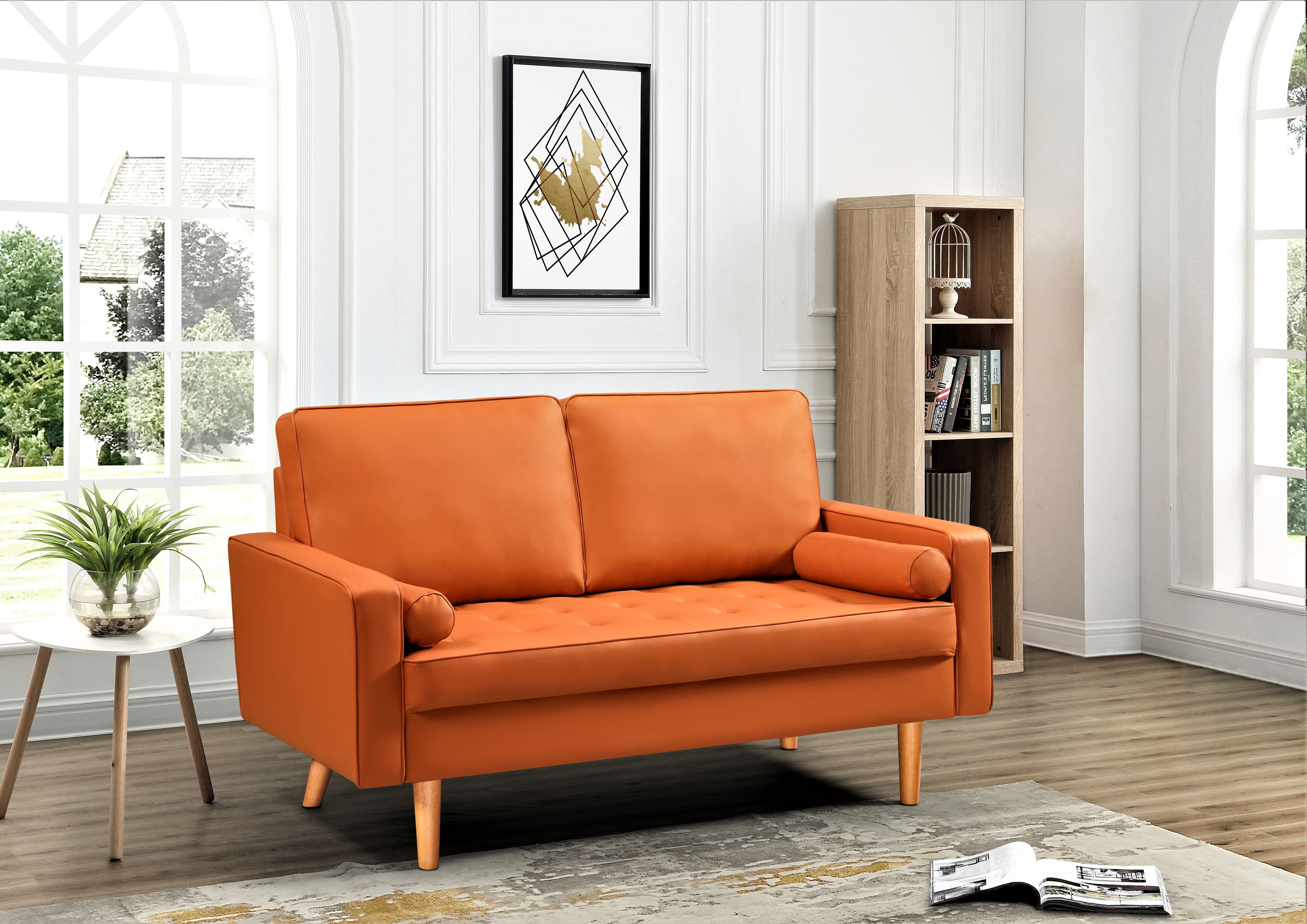 Uspridefurniture Partone 69.7'' Vegan Faux Leather Square Arm Sofa -Red Orange
