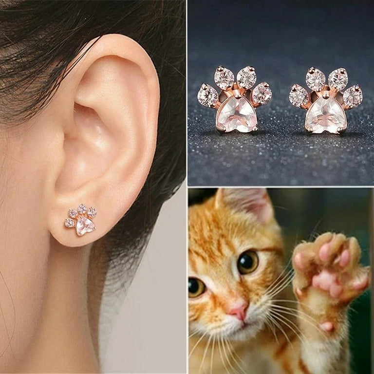 Cat Paw Stud Earrings Cute Pet s Paws Footprints Statement