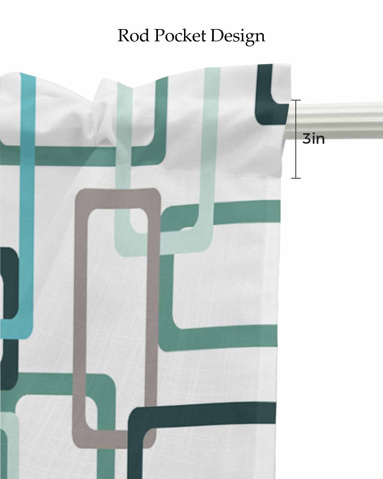Aqua Green Linen Curtain Valance for Bedroom/Bathroom/Kitchen/Office/Living/Dining Room Windows, Geometric Black Grey Simple White Rod Pocket Topper Decorative Cafe Drapes Panel 54"x18"