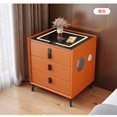 thumbnail image 3 of Mesita de noche lujosa de madera maciza, mesita de noche inteligente con tres cajones, detalles compactos de cuero para dormitorio, carga inalámbrica integrada, 3 of 3