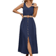 thumbnail image 2 of Vestidos de Verano para Mujer 2025, Sin Mangas, Abotonados, Cintura Baja, Informales, Corte A, Vestido Midi, Vestido de Verano, Azul Marino, Talla S, 2 of 7