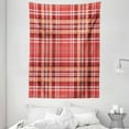 thumbnail image 1 of Checkered Tapestry, Red Pink Orange Checkered Pattern with White Lines Cells Graphic, Wall Hanging for Bedroom Living Room Dorm Decor, 60W X 80L Inches, Dark Coral Orange White, by Ambesonne, 1 of 2