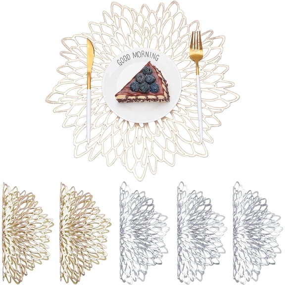 6pcs 2colors Hollow-Out Vinyl Placemats for DIY Dining Table Place Mats for DIY Kitchen Table Decor Wedding