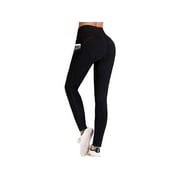 IUGA High Waist Yoga Pants with Pockets, Tummy Control,, Black I840, Size Medium