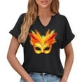 thumbnail image 5 of Ounisa Women Mardi Gras Sweatshirts Carnival Sweatshirt Funny Mask Graphic Short Sleeve Shirt Fat Tuesday Pullover Top, 5 of 6