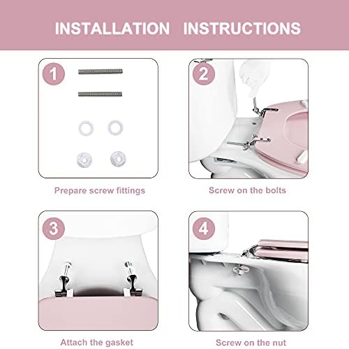 Pink Round Toilet Seat Natural Wood Toilet Seat with Zinc Alloy Hinges, Easy to Install also Easy to Clean, Scratch Resistant Toilet Seat by  (Round, Pink)