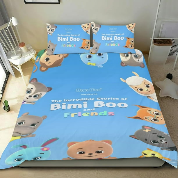 Bimi Boo y Amigos Conjunto de sábanas temático, trío de piezas, cómodo y amigable con la piel, diseño único, regalo de decoración para el hogar para familiares, amigos y fans,135cm *200cm