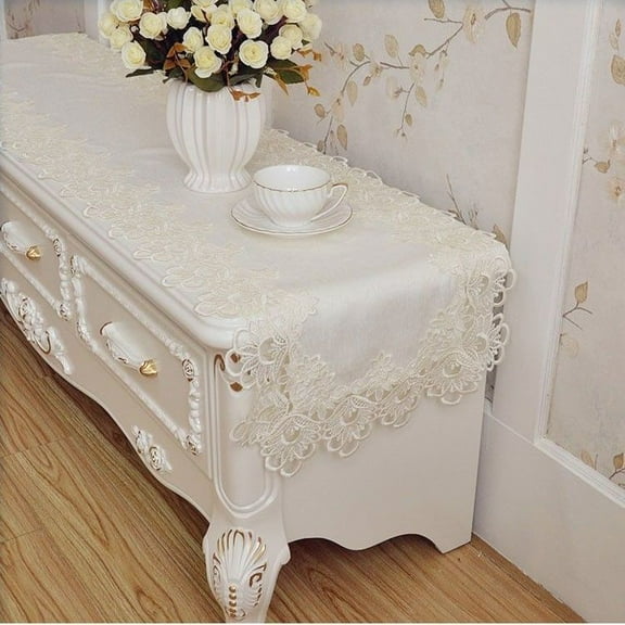 Rectangle Lace Table Runner Embroidered Coffee Tablecloth Table Centerpiece Placemat Nightstand Dresser Scarf Doily