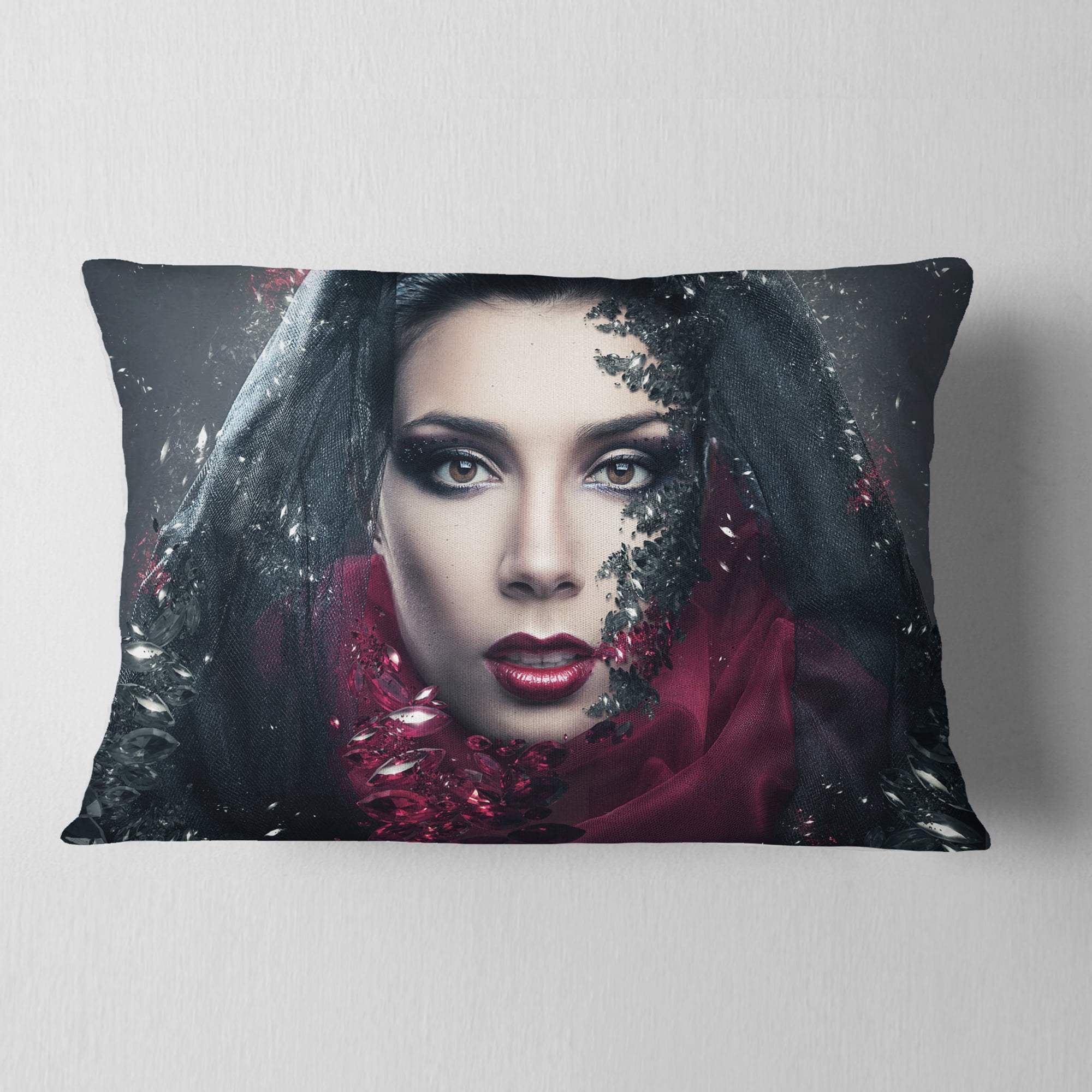 Designart Mysterious Woman - Portrait Contemporary Throw Pillow - 12x20