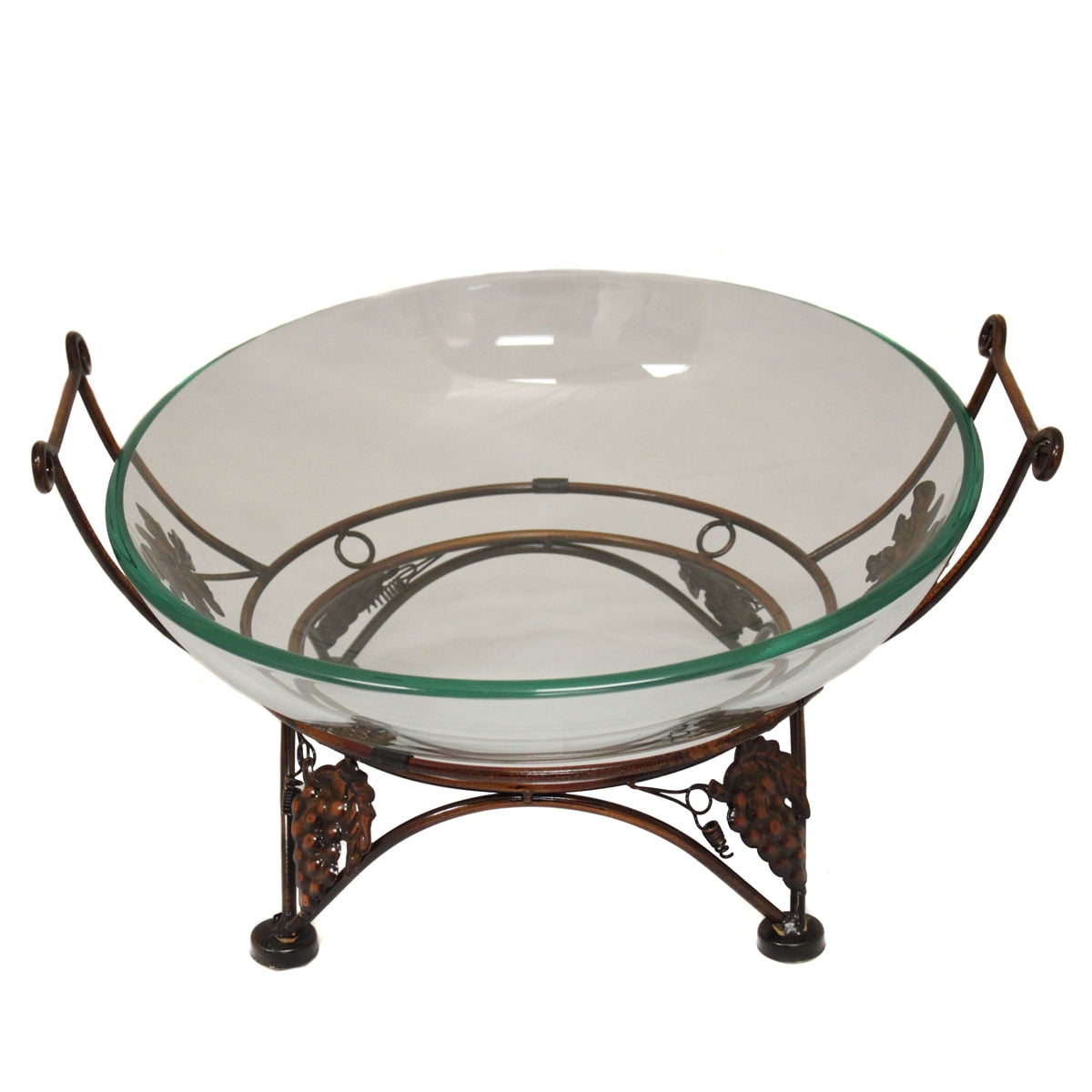 Urban Designs Large Glass Bowl Center Piece with Grape Leaf Metal StandColorClear,FinishClear