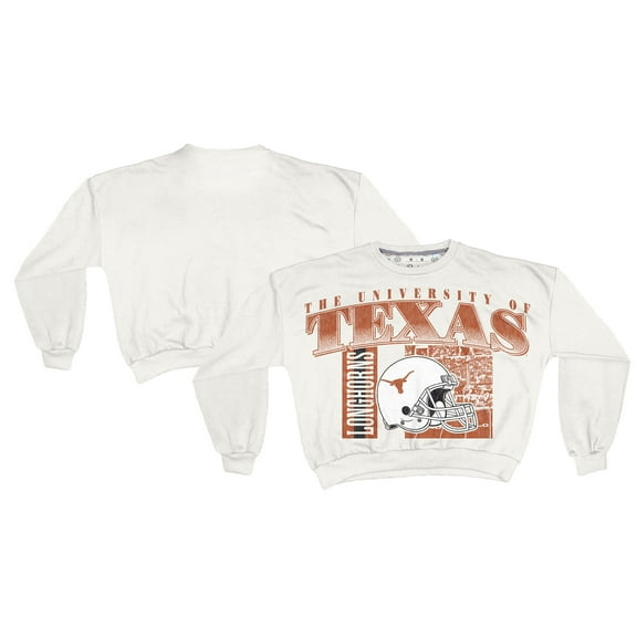 Women's Pressbox White Texas Longhorns Oversized Janice Retro Waist-Length Sweatshirt