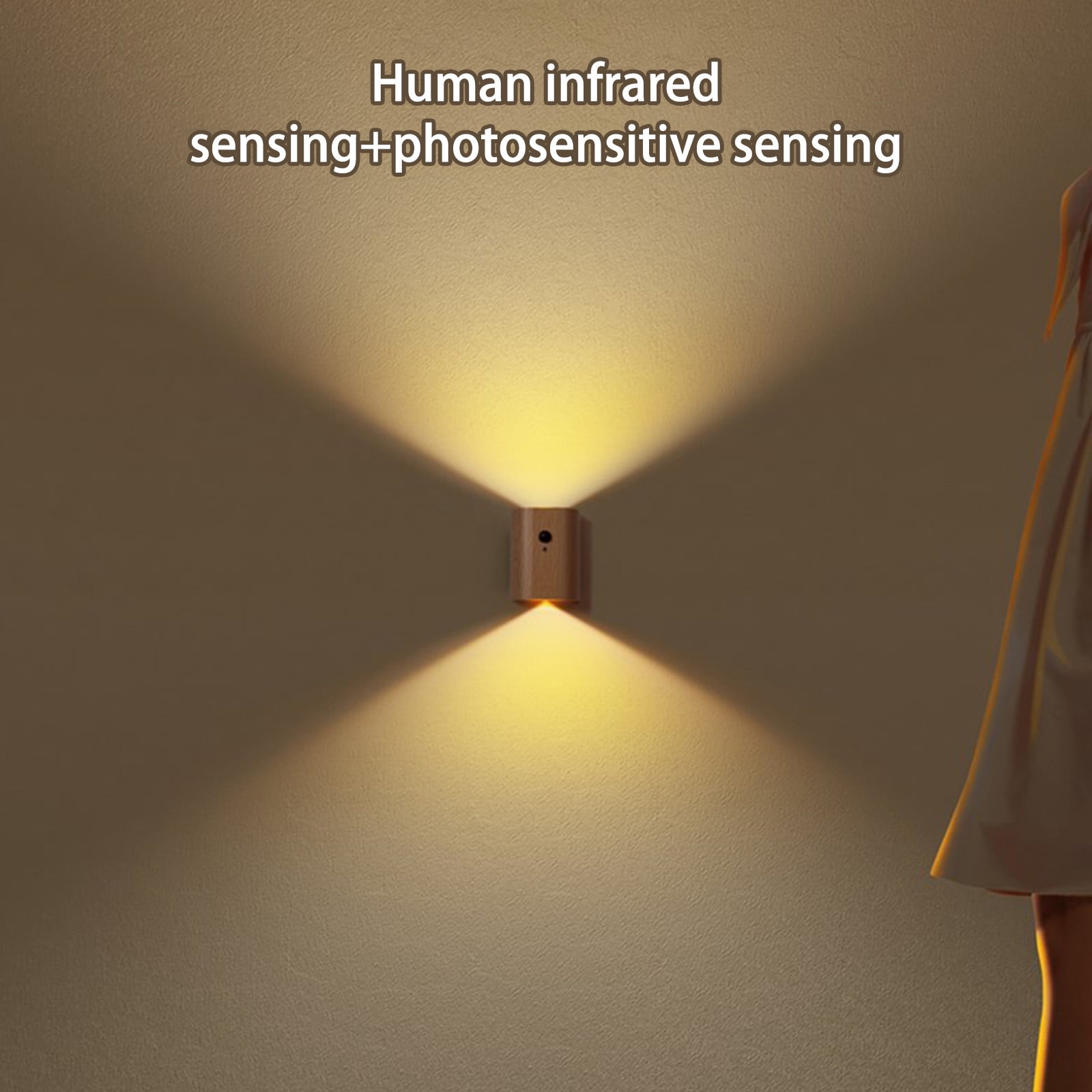 TaTaai 3Pcs Wooden Motion Sensor Step Lights Indoor, Intelligent Wall Lamp Rechargeable LED Night Lighting for Stairs Hallway
