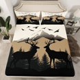thumbnail image 2 of Manfei Black Elk Deer Moose Queen Sheet Sets, Western Animal Wildlife Flat Sheet, Rustic Lodge Cabin Queen Fitted Sheet, Microfiber Bedroom Decor, 4pcs, 2 of 7