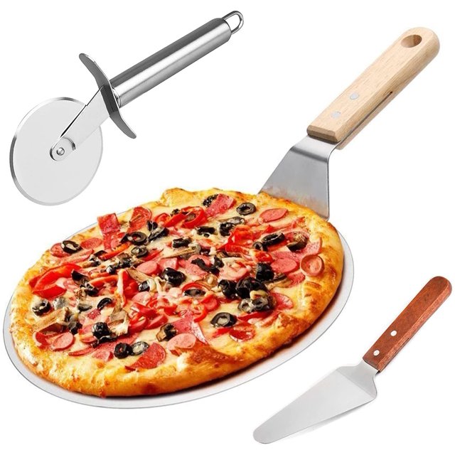 RO Outil de coupe à pizza 3 en 1 Lame de coupe à pizza Roue à pizza Grattoir à pizza en acier inoxydable pour la cuisson de pizzas, de pain, de tartes et de gâteaux Electrónica