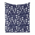 thumbnail image 1 of Botanical Soft Flannel Fleece Throw Blanket, Monochrome Illustration of Abstract Flowers and Dandelions Silhouettes, Cozy Plush for Indoor and Outdoor Use, 70" x 90", Indigo and White, by Ambesonne, 1 of 5