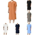 thumbnail image 5 of Men Muslim Clothing Short Sleeve Jubba Saudi Arab Long Kaftan Thobe Loose Robe, 5 of 7