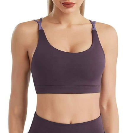 Yyeselk Sports Bras for Women Backless No Underwire Push Up Bra Crisscross Back High Impact Fitness Workout Yoga Bra Crop Tank Tops Purple M