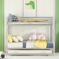 thumbnail image 2 of Metal Bunk Bed Twin Over Full Size with Twin Size Trundle, Two-Side Ladders, Heavy Duty Sturdy Frame with Sturdy Guard Rail for Teens & Adults, No Box Spring Needed(Silver, Twin over Full), 2 of 9