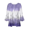 thumbnail image 4 of Sakmal Ladies Tops Under $10 Purple 3/4 Sleeve V-Neck Button Floral Tunic Womens Shirts, 4 of 4