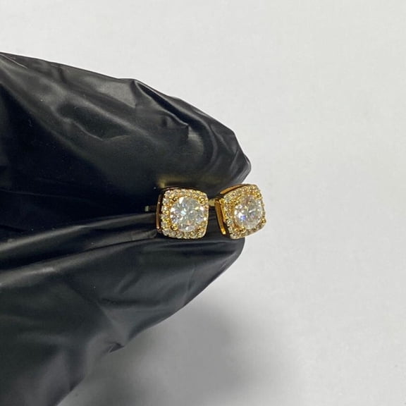 2Ct Round Cut Real Moissanite Diamond Halo Stud Earrings 14K Yellow Gold Plated