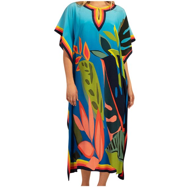 Vestido de Manga Corta para las Mujeres, Suelto Casual Vestido de Impresión con Cuello en V con Diseño de Ilustración de Solapa para el Uso Diario de Primavera Verano, Faldas Cortas para las Mujeres