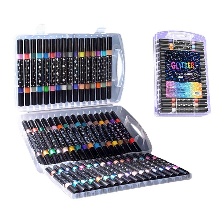 Glitter Marker Dual Tip Pen Set | Double-Sided Soft & Pearl