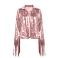 thumbnail image 3 of Lindreshi Shackets for Women with Pockets Fashion Women Casual Vacation Style Solid Color Fringe Sequin Long Sleeve Tops Coat, 3 of 4