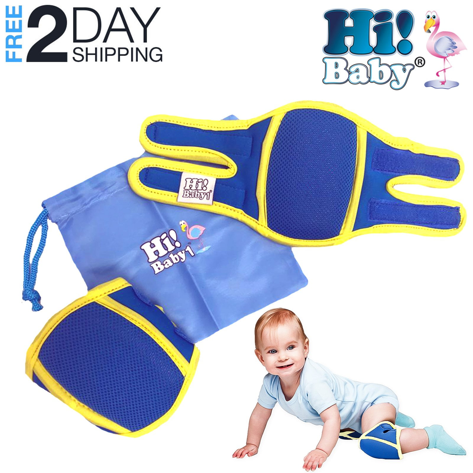 (1 Pair) Hi! Baby Knee Pads for Crawling Anti-Slip for Babies Blue, 3 Pcs