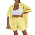 thumbnail image 2 of FRSASU Women's Shorts Sets 2 Piece Summer Vacation Style Short Sleeve Top and Shorts Sweatsuit Set Vacation Outfits Yellow XL(XL), 2 of 7