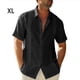 thumbnail image 2 of Jumpingount Camisa de hombre Casual manga corta transpirable botón abajo Color sólido moda viajes citas camisas ropa Camisetas Negro SG, 2 of 5