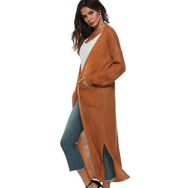 PENGXAING Women‘s Lightweight Long Sleeve Cardigan Sweaters Irregular Split Open Front Thin Knit Sweater with Pockets