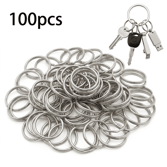 ROSEXIXI Key Split Rings 100pcs Metal Keyring 1.18in Large Split Keychain Accessories Flat Round Metal Keychains Heavy Duty Keychain Ring Hoop for Car Keys Home Organization