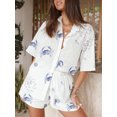 thumbnail image 5 of FEORJGP Women’s Casual 2 Piece Outfits S-XL Summer Set Short Sleeve Shirt Lapel T-shirt Fashion Printed Button Up Tops + Elastic Waist Shorts Set Ladies Loose Comfy Beachwear, 5 of 8