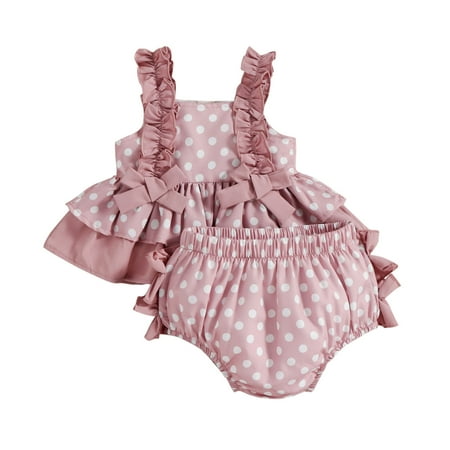 

Toddler Outfit Sets Summer Girls Sleeveless Bowknot Ruffles Dot Watermelon Printed Vest Tops Shorts Kids Clothes Suit