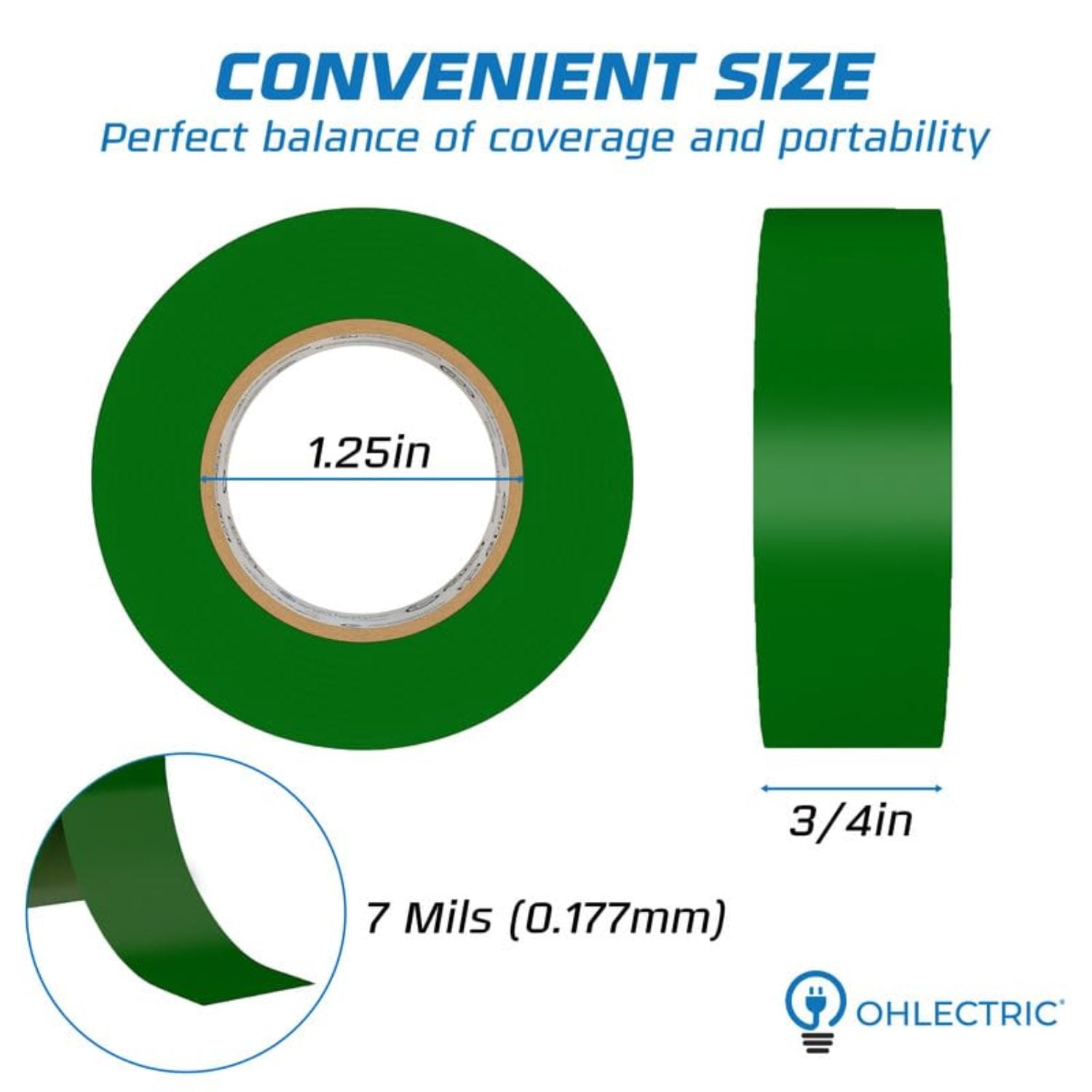 OHLECTRIC Professional Grade Vinyl Electrical Tape (20 Pack) Green - 7 Mil Thick Flame-Retardant, Heat & Weather Resistant 3/4 Inch x 60 Feet | Ideal for Contractors & Electricians