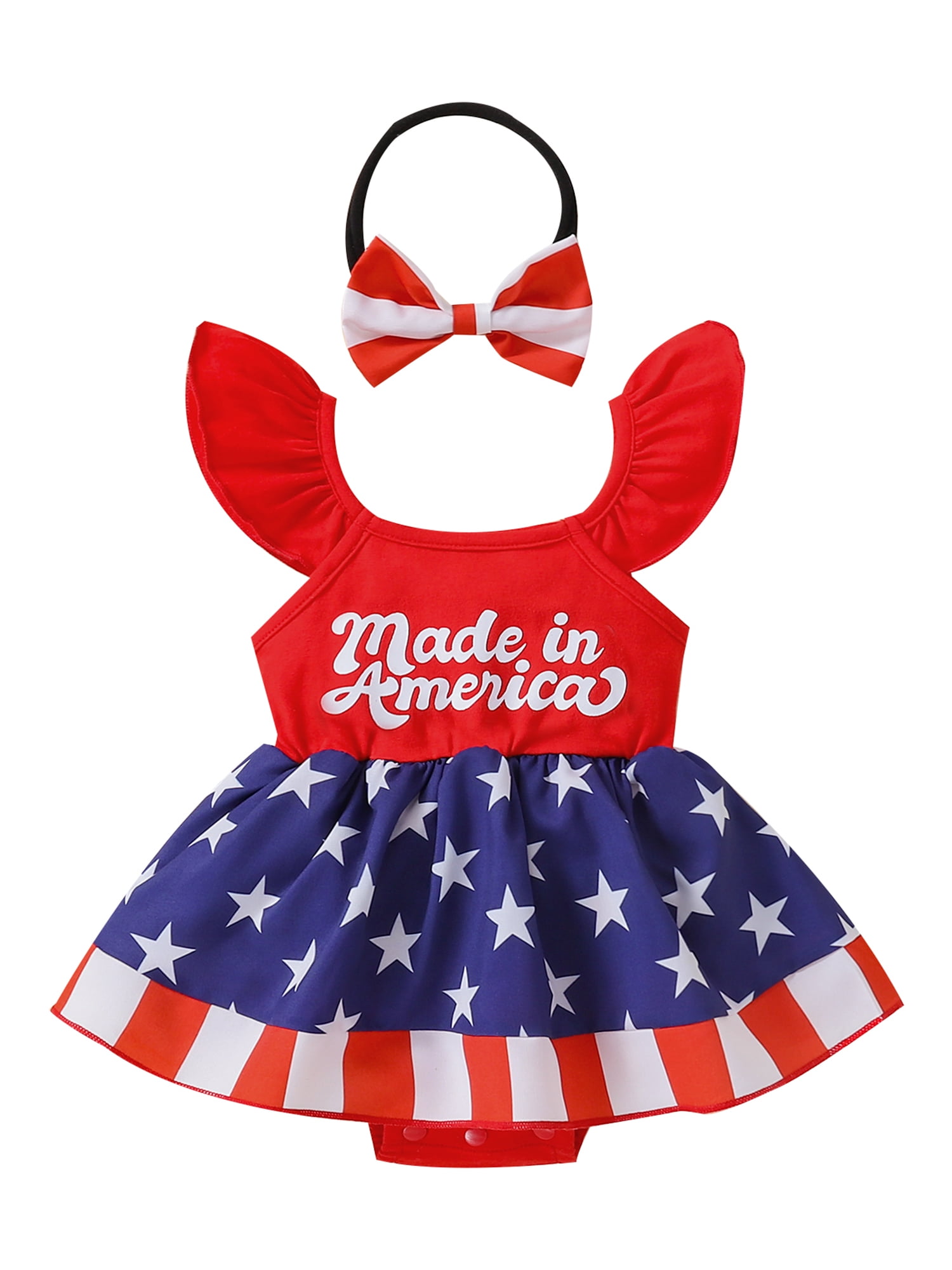 US Flag Stars Strips 4th of July Romper Clothes Outfits for Toddler Baby Girls