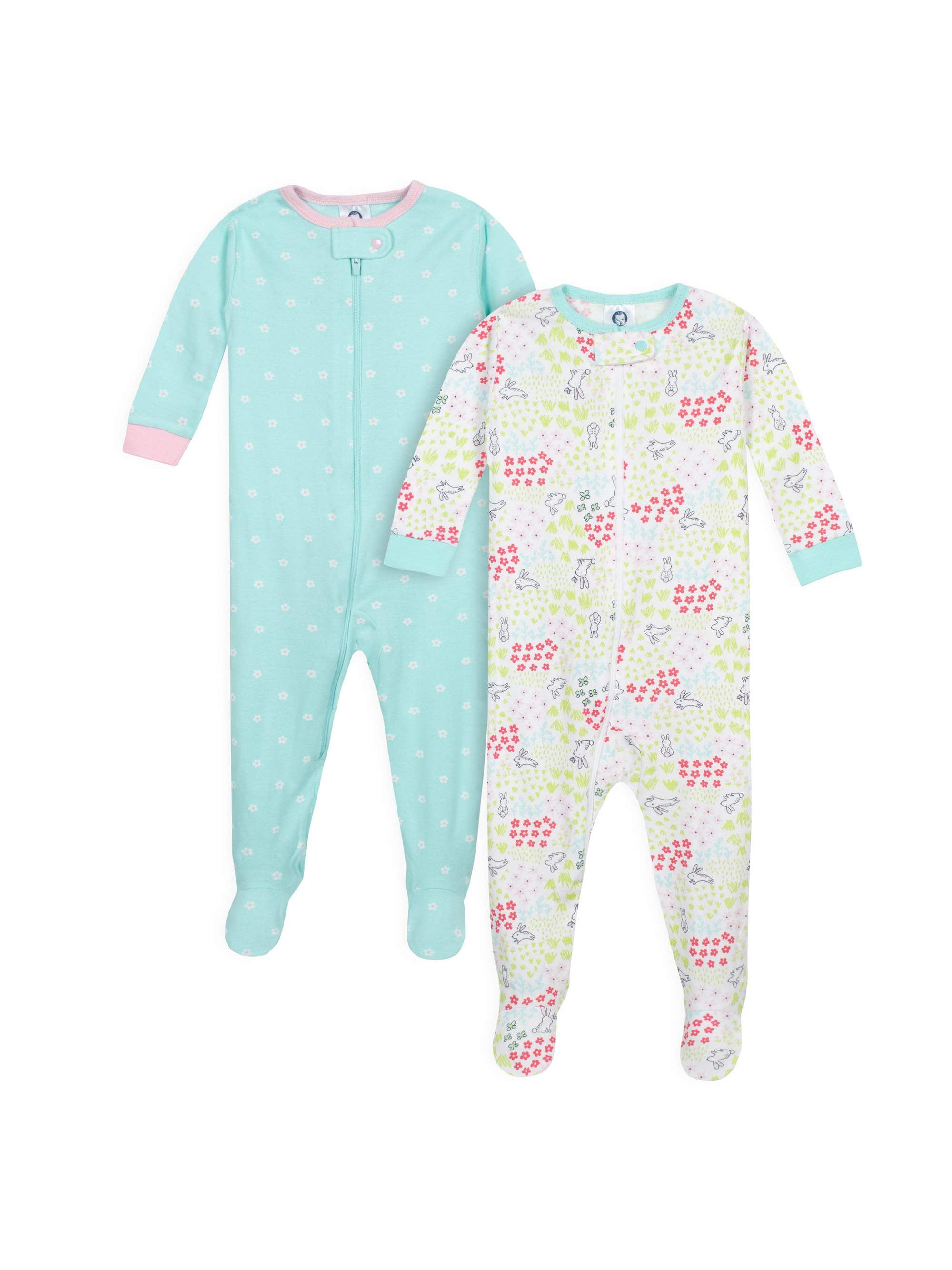 Gerber Gerber Footed Tightfit Unionsuit Pajamas, 2pk (Baby Girls