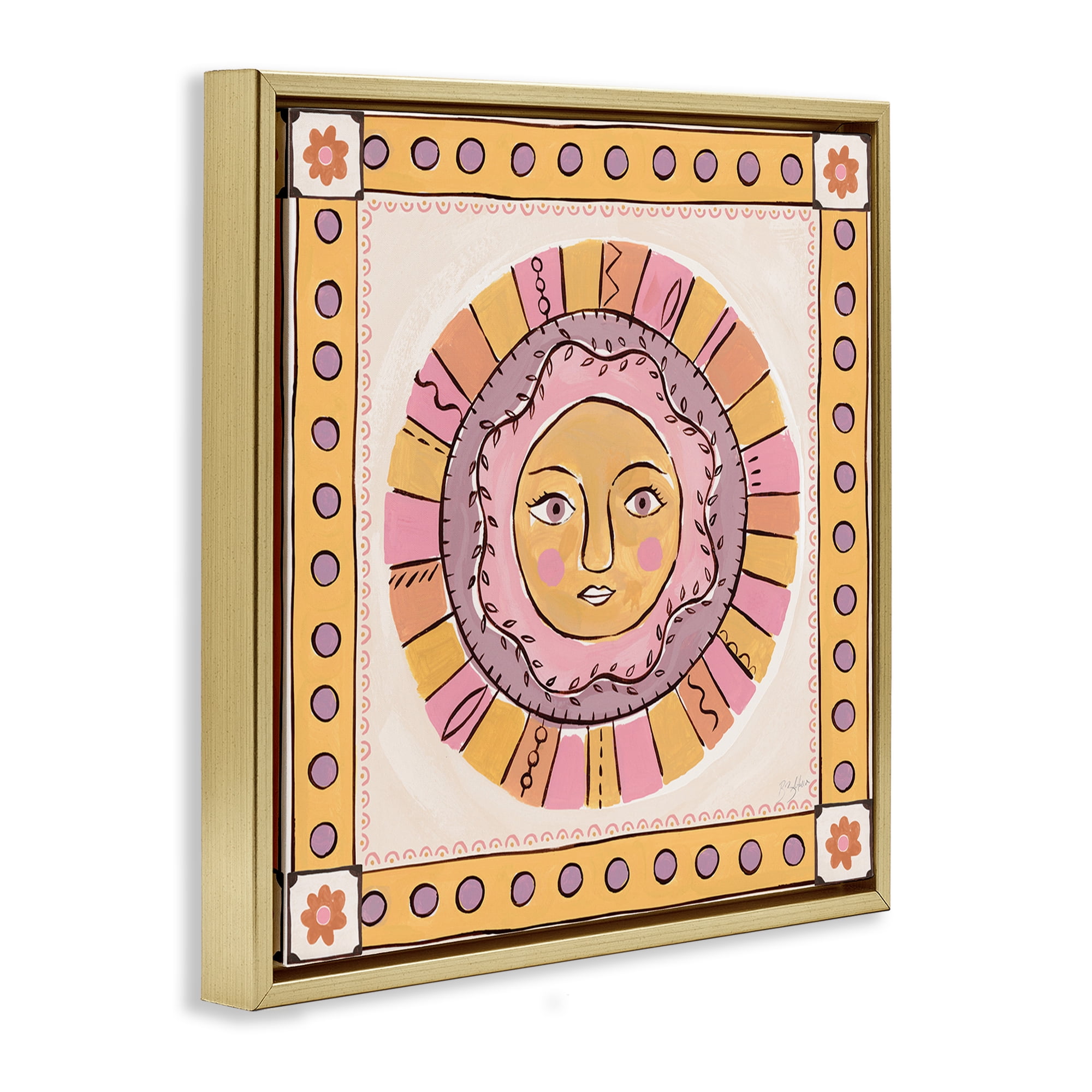 Stupell Industries Pastel Sun Face with Border Gold Framed Floater Canvas Wall Art, design by Two If By Sea Studios