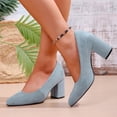 thumbnail image 3 of Rokment Womens High Heels Dress Shoes for Ladies Business Office Work Spring Fall Fashionable Suede Solid Pointed Toe Chunky Block Formal Dressy Pumps with 3 Inch Heeled Blue Size 7.5, 3 of 8