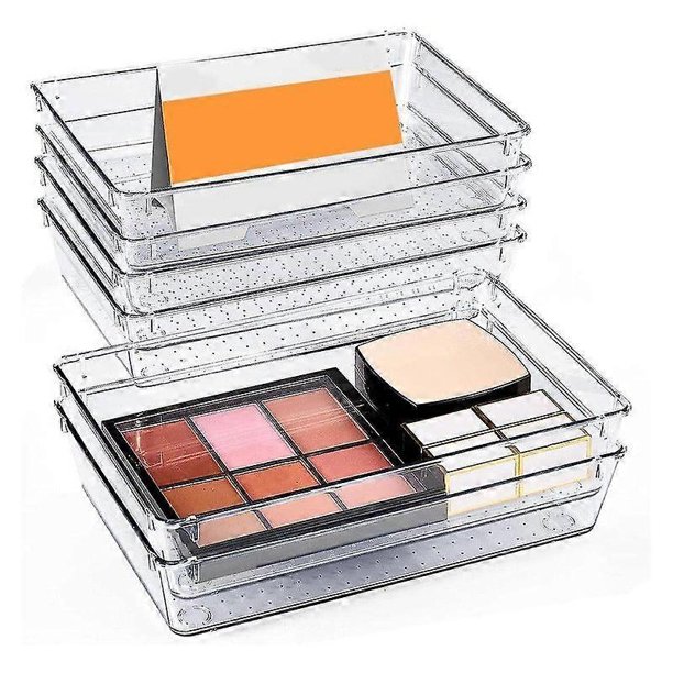 Organizadores de cajones para escritorio, 6 unidades, 9x6x2 pulgadas, transparentes, con almohadillas de silicona, organizadores de tocador, antideslizantes, 6 unidades.