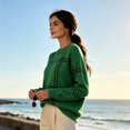 thumbnail image 4 of Sorvello Women's Plaid Knit Sweater, Oversized Crewneck Pullover Long Sleeve, Ribbed Cuffs & Hem Casual Fall Style Green S, 4 of 8