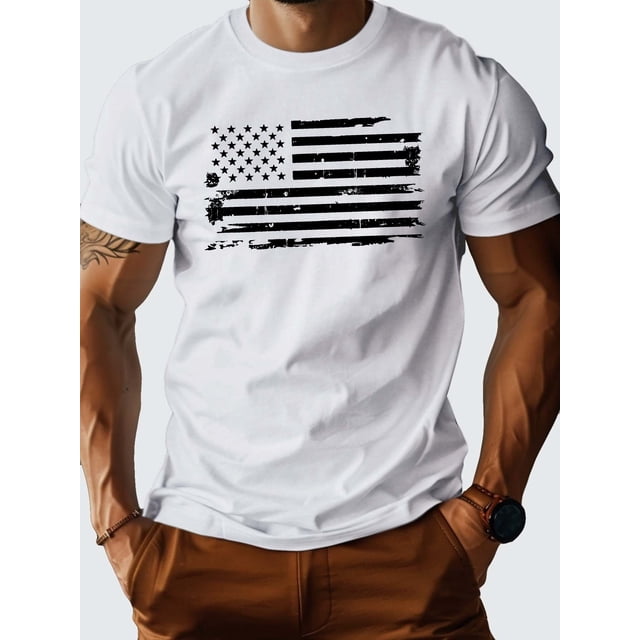 Camiseta de algodón puro con bandera para hombre, ajuste cómodo, camisetas