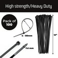 thumbnail image 4 of 12 Inch Zip Cable Ties (100 Pack), 120Lbs Tensile Strength - Heavy Duty Black, 4 of 7