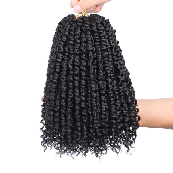 WEIF-8 Inch 8 Packs Pre-twisted Passion Twist Crochet Hair With Curls At The Ends Natural Black Pre-looped Short Bohemian Passion Twists Crochet Braiding Hair Extensions for Women 1B#
